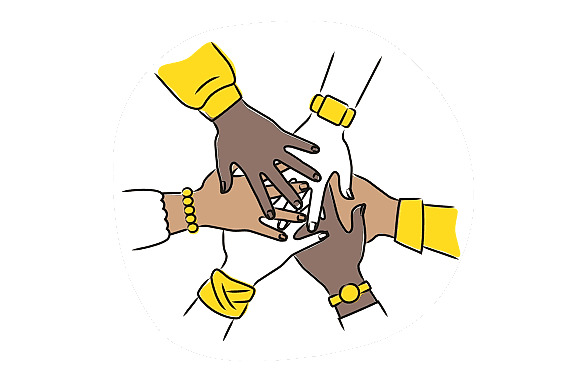 An illustration of hands coming together in unity